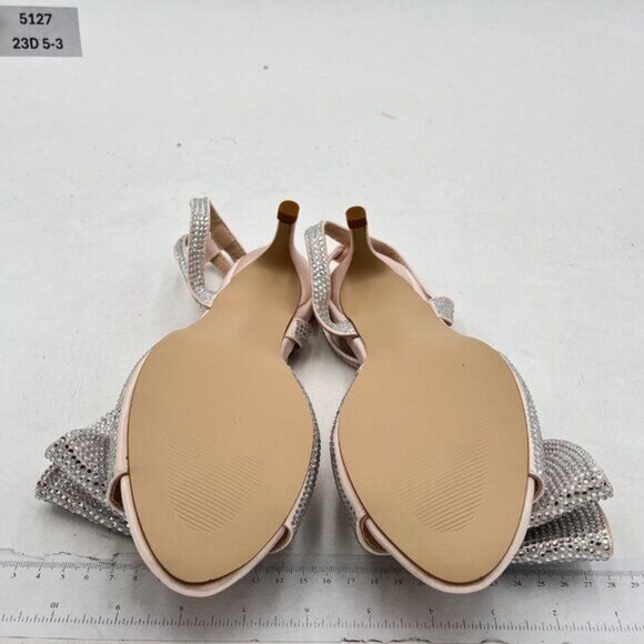 Milooey Glitter Rhinestone Bow Sandal Crystal Ankle Strap Kitten Heel Party Shoe - Picture 7 of 8